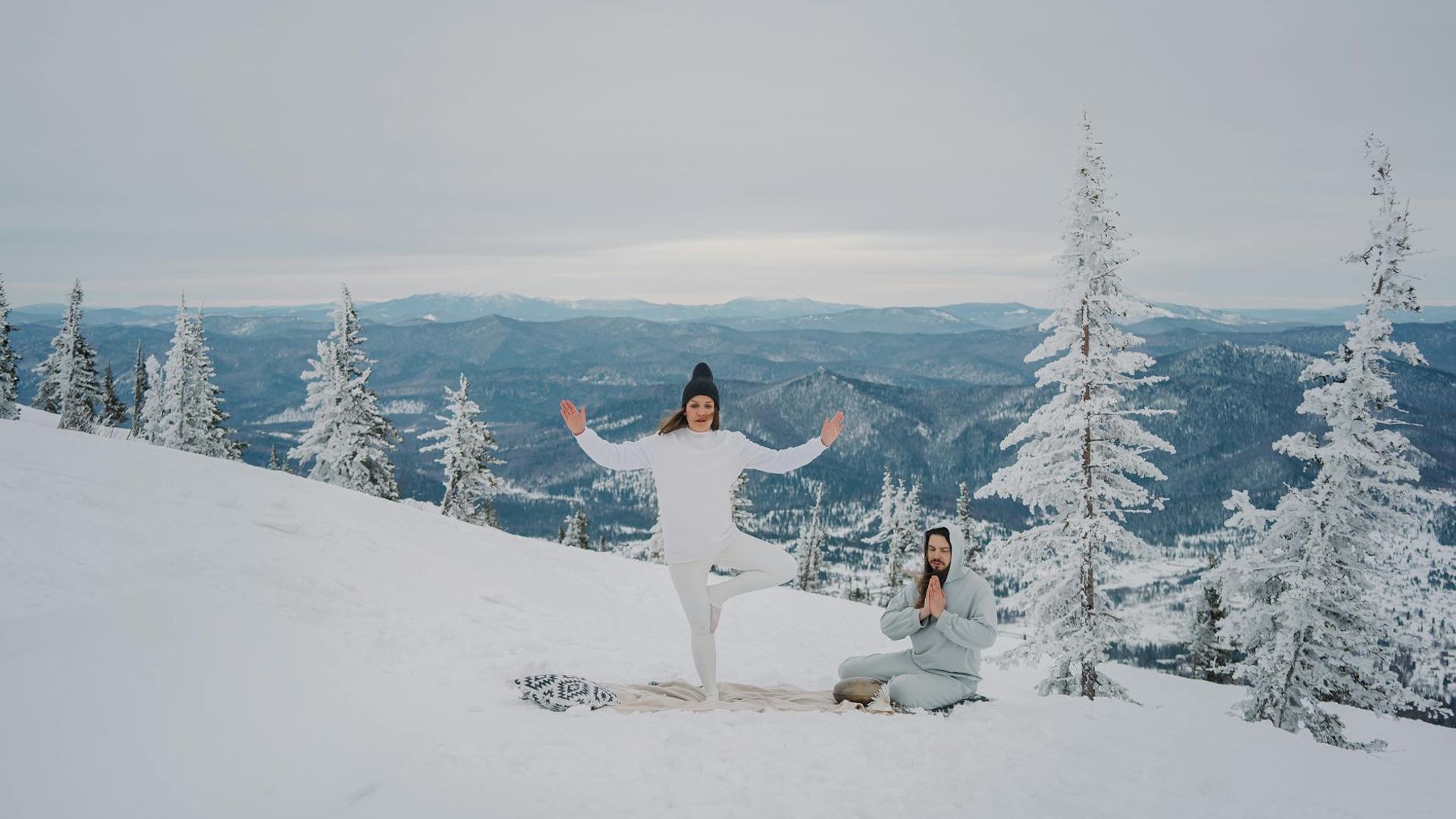 Beautiful yoga scenery with mountains and peaceful atmosphere
